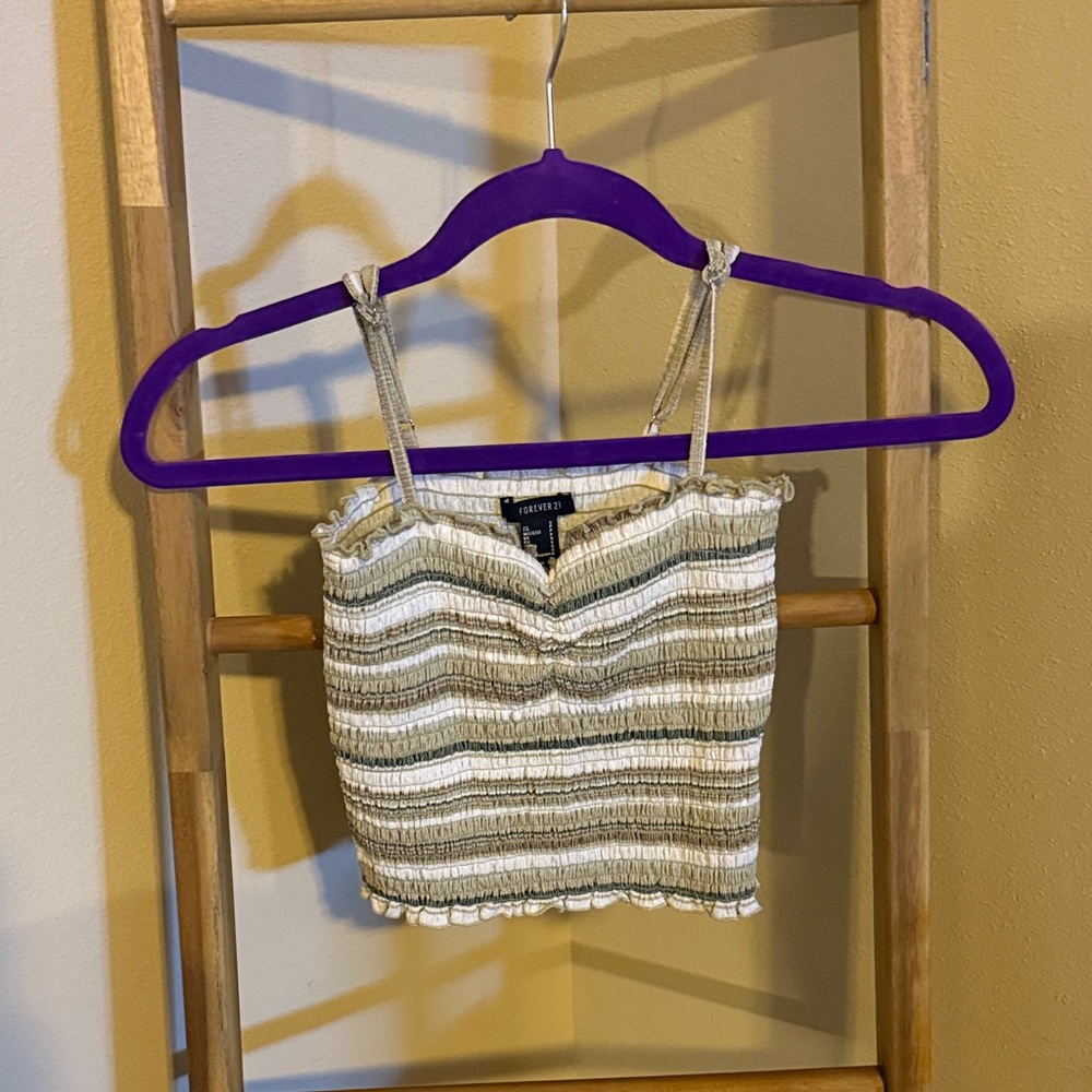 Forever 21 Green, Beige and White Striped Camisole